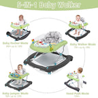 5 in 1 Foldable Baby Walker, Activity Baby Walker-Baby Bouncer, Rocker, Activity Center,Seat and Push Walker,Detachable Trampoline Mat, Adjustable Speed Rear Wheels and Height,Ages 6-18 Months(Green)