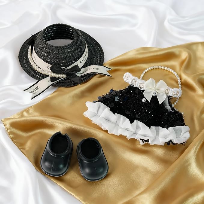 Labu-Clothes-bu Designer for 17cm Doll Clothes, 3-Piece Luxury Chic Labu-Outfits-bu with Velvet Hat/Fashion Dress/Classic Shoes