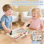 Joyreal Montessori Toddler Busy Board - Montessori Toys for 1 2 3 Years Old, Wooden Sensory Board with LED Lights, Steering Wheel, Music Player, Travel Toys for 1+ Year Old Boy & Girl Birthday Gift