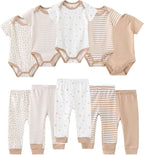 Baby Bodysuit and Pant Set 10-pcs Cotton Soft Newborn Boy Girl Clothes Outfits