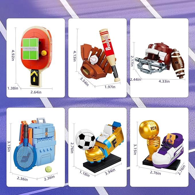 Sports Building Blocks Sets, Compatible with Lego Party Favor Set for Kids 6 in 1 Soccer, Baseball, Rugby(Football), Basketball, Tennis, Table Tennis Collectors & Boys 4-7, Home Decor Gift 650 PCS