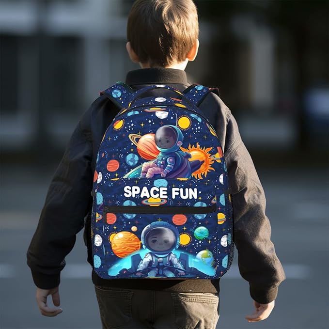 Space Moon Spacecraft Children Backpack For School Boys Girls Universe Planet Galaxy Space Ship Backpacks Funny Astronaut Rocket Stars Book Bag For School Travel Hiking For Boys Girls Kids