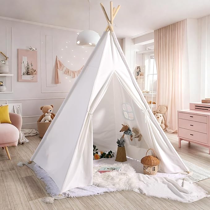 Sumbababy Large Teepee Tent for Adults Indoor - Cotton Canvas Kids Tents for Toddlers - Foldable Play Tent Gift Toy for Girls Boys, Picnic Wedding Tent - Boho Playroom Decoration for Party Festivals