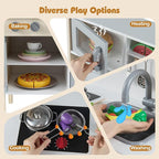 HONEY JOY Kids Kitchen Playset, Wooden Play Kitchen for Toddlers, Microwave, Range Hood, Ice Maker, 18 Cooking Accessories, Little Chef Pretend Play Toy Kitchen Set, Gift for Boys Girls, Gray