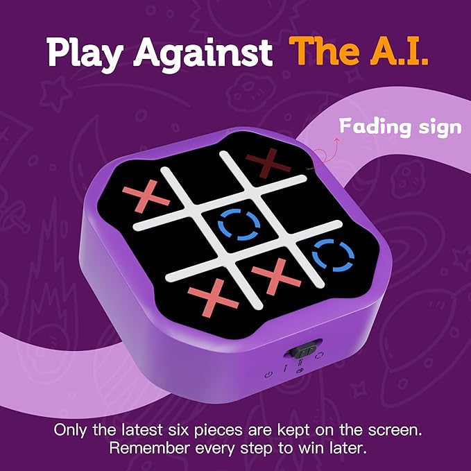 3 in 1 Electronic Tic Tac Toe Game, Handheld Digital Tic Tac Toe Bolt Game with Silent Mode, Portable Learing Toy Gift for Kids & Adults, Purple(One Pack)