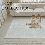 Baby Care Soft Rug (Prestige, Ikat - Inca Blue) 98'' x 59'' Original One-Piece Reversible Rollable Waterproof Play Mat for Infants, Babies, Toddler, and Kids