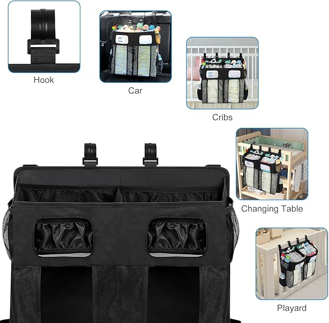 Accmor Changing Table Diaper Organizer, Hanging Diaper Caddy Organizer Stacker for Cribs Changing Table Playard Wall Baby Essentials Storage, Black