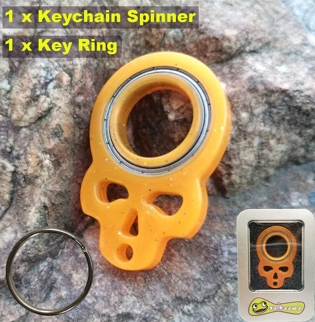 Skull Keychain Spinner,Glow Fidget Keychain,Spinning Keychain Fidget, Fidget Spinner Keychain Toys for Keys (Orange)