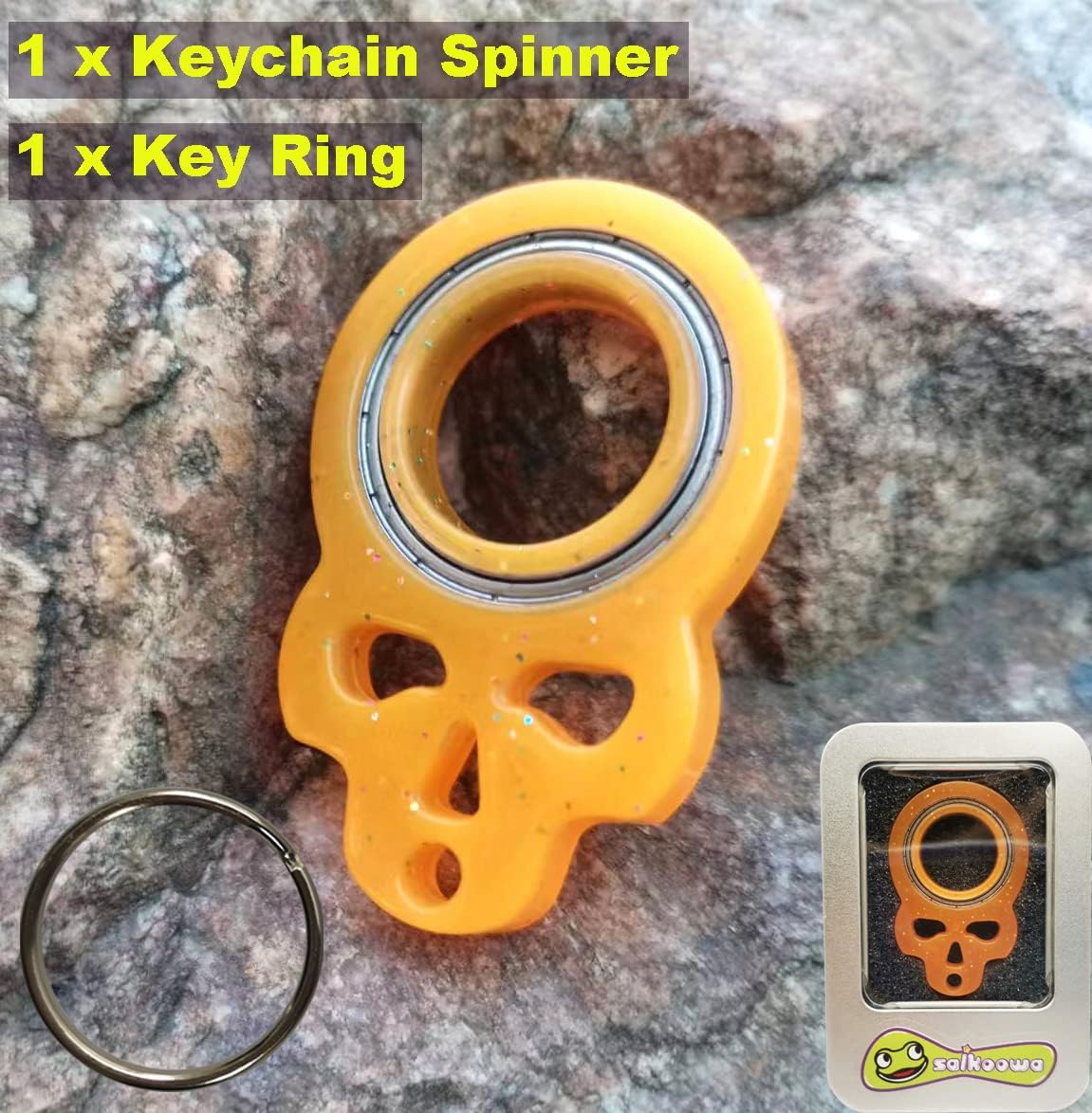 Skull Keychain Spinner,Glow Fidget Keychain,Spinning Keychain Fidget, Fidget Spinner Keychain Toys for Keys (Orange)