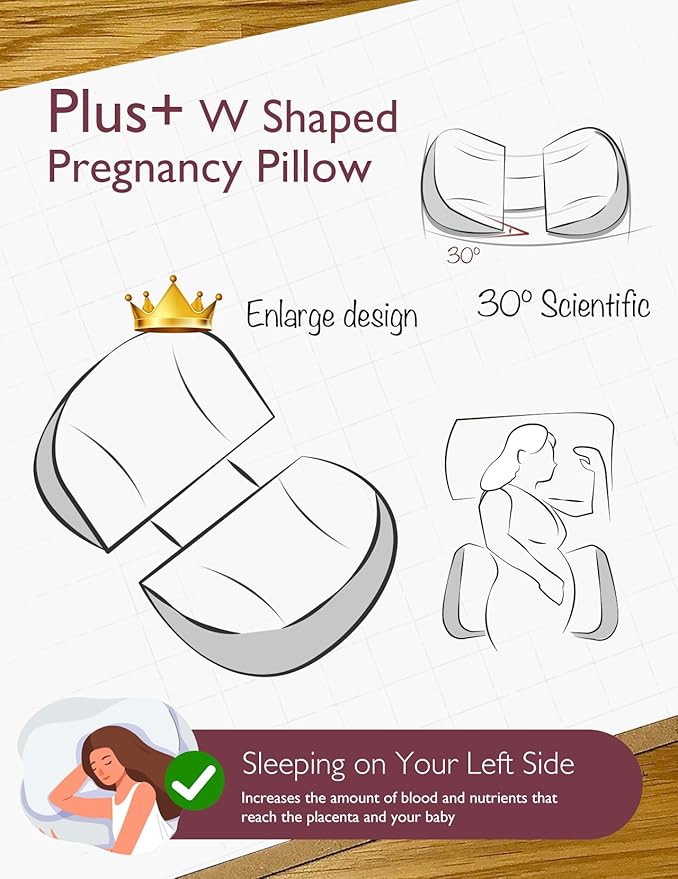 Momcozy Plus W Shaped Pregnancy Pillow for Sleeping - Adjustable Maternity Pillow for Side Sleepers - Portable Wedge Belly Support -Compact Design for Back Belly and HIPS, Grey White