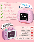 Kids Instant Print Camera Selfie Function - Front Rear Dual Kid Camera with 1080P Video for Girls Ages 3-12, Toddler Portable Travel Print Digital Camera for 3 4 5 6 7 8 9 10 11 12 Year Old Pink