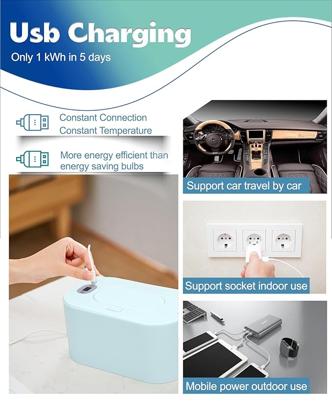 Baby Wipe Warmer, Portable USB Powered Baby Wet Wipes Dispenser Holder with Temperature Control, Paper Towel Heater for Home, Car, Travel (Green)