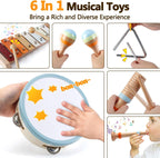 Baby Musical Instruments - Montessori Musical Toys for Toddlers 1-3, Wooden Percussion Instruments Set, Neutral Colors Modern Boho Music Toys for 1 Year Old, Kids Preschool Educational Birthday Gifts