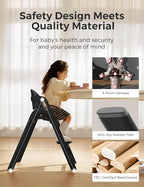 Momcozy DinerPal Wooden High Chair for Babies, Toddlers & Adults Up to 308 Lbs, Convertible Baby Highchair with Food-Grade Tray, Dishwasher-Safe, Adjustable & Ergonomic, Midnight Black