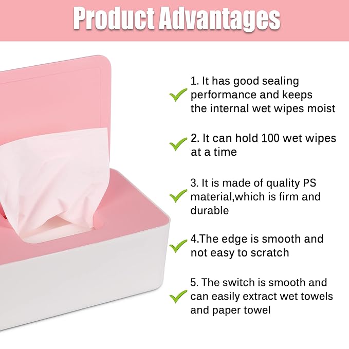 NOVWANG Wipes Dispenser, Baby Wipe Holder, Keeps Wipes Fresh, Refillable Wipe Container Baby Wipes Case for Bathroom Wipes Pouch Case, Pink