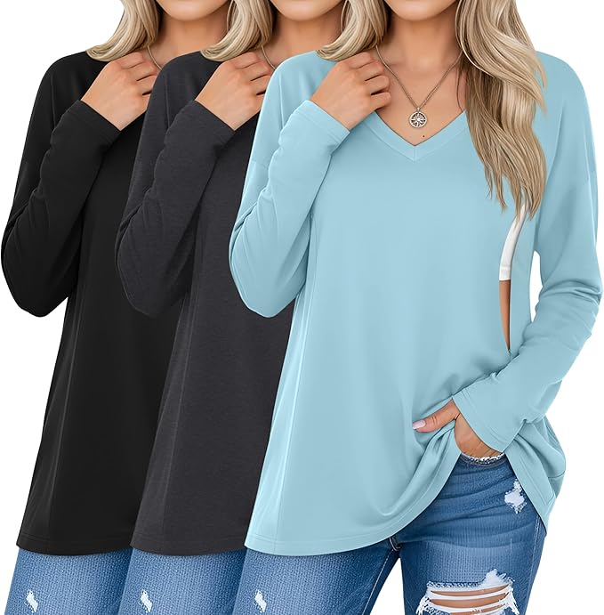 3 Pack Women's Oversize Nursing Shirts for Breastfeeding with Hidden Zippers Loose Fit Long Sleeve Maternity Tops