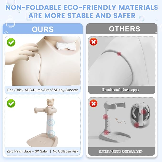 Adjustable Baby Shower Stand with Slip Base,Huggable Bear Bathing Support,Portable Shower Baby Stand,Bath Standing Shower with Toy Little Duck, Baby Bath Seat(Caramel)