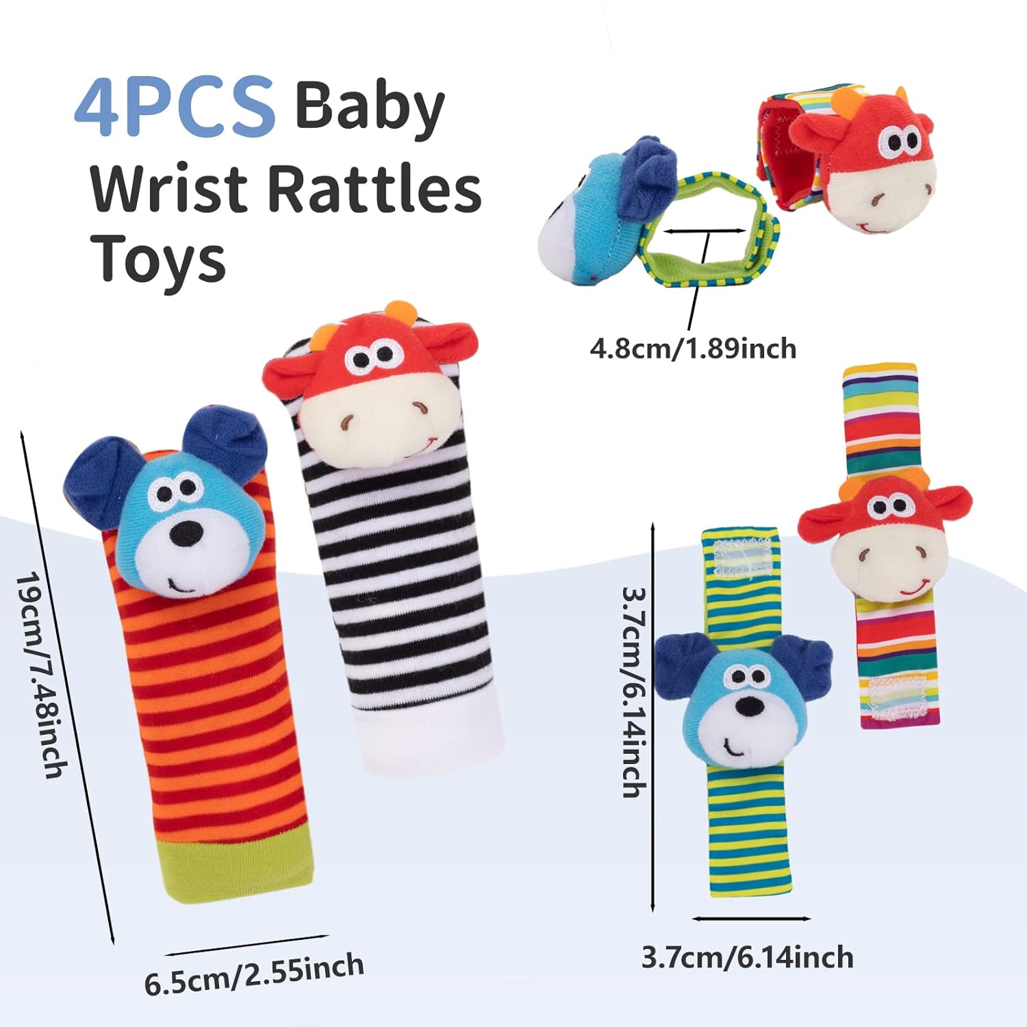 4 Pack Baby Wrist Rattles - Animal Socks Set for Toddlers 1-3, Early Learning Toys