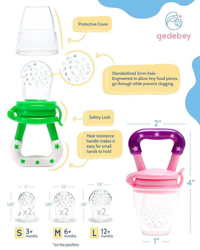 Baby Food Feeder/Fruit Feeder Pacifier Nibbler (2 Pack) - Infant Teething Toys | Silicone Feeder Baby | Mesh teethers for Babies | Baby Feeding Essentials | Frozen Breastmilk Teether (Green&Pink)
