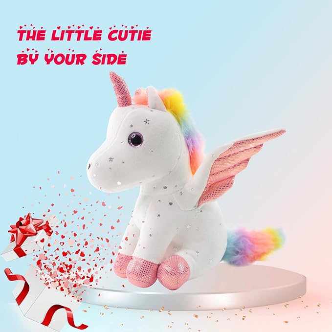 Sew Butiful 8" Unicorn Stuffed Animal - Cute Plush Toy Gift for 3-8 Years Old Girls, Soft Birthday Present for Baby, Toddler, Kids, Decor (White)