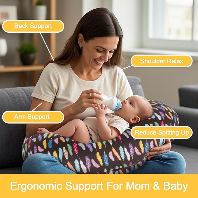 Nursing Pillow, Breastfeeding Pillow with Removable Cover, Ergonomic Breast Feeding Pillow, Baby Feeding Support Cushion for Mom Easier Breastfeeding- Original Size/Feather