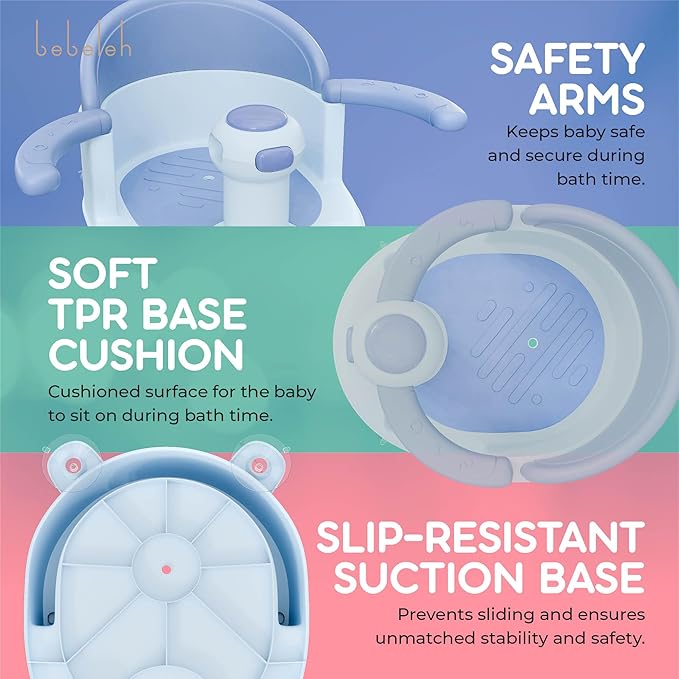 Baby Bath Seat for 6 Months & Up - Safe Infant & Toddler Bathtub Seat for Sitting Up - Baby Bath Tub Seat for Shower (Blue)