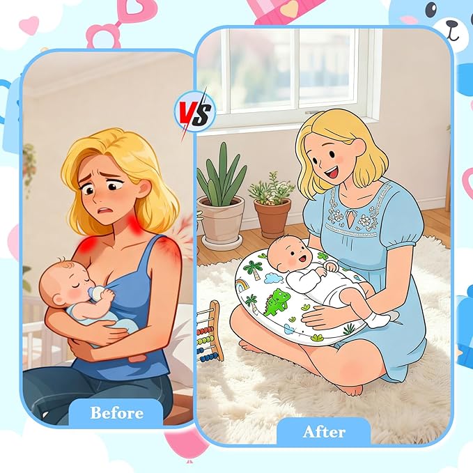 Nursing Pillow for Breastfeeding & Bottle Feeding - Ergonomic C-Shape Design with Breathable Filling & Removable Washable Cover, Supports 0-18 Months (Feeding, Tummy Time, Sitting), Hypoallergenic