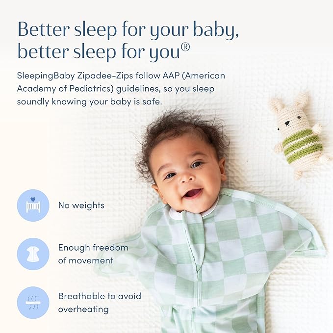 SleepingBaby Zipadee-Zip Transition Swaddle - Cozy Baby Swaddle Blanket with Zipper Convenience - Roomy Wearable Blanket for Easy Diaper Changes - Sea Green/Blue, Medium (6-12 Month)