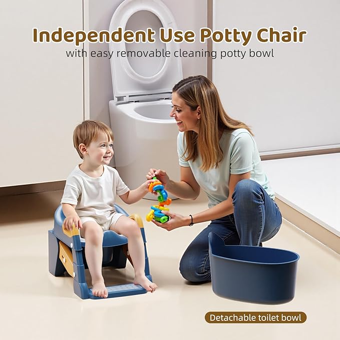 Potty Training Seat, 3-in-1 Toddler Toilet Seat with Step Stool Ladder, Splash Guard Anti-Slip Pad, Foldable Potty Chair with Soft Cushion for Toddler Kids Boys Girls