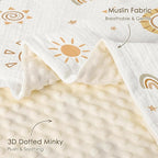 Sun Baby Blankets for Boys Girls, Soft Nursery Minky Blankets with Muslin and Dotted Fleece Back 30x40 inches, Receiving Bed Quilt for Newborn, Infants, Toddlers