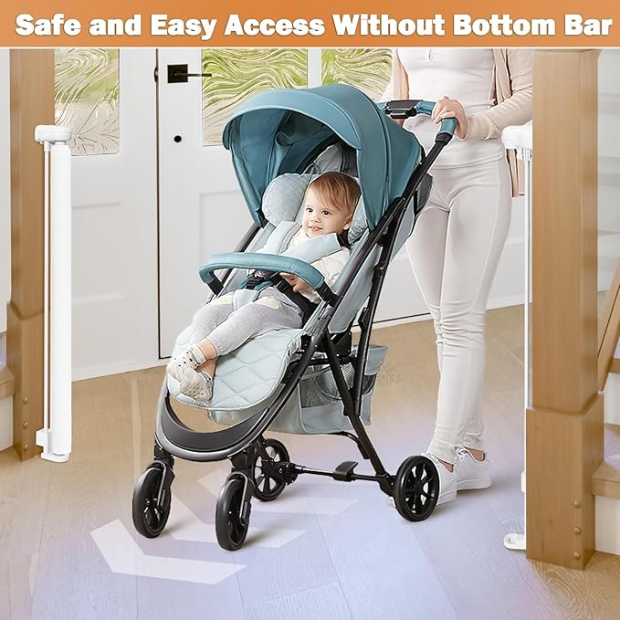 120" Extra Wide Retractable Baby Gates Mesh Gate, Long Retractable Dog Gate for Large Opening, 42" Extra Tall Child Safety Gate Pet Gate with Support Rods for Stairs Hallways Doorways Indoor Outdoor