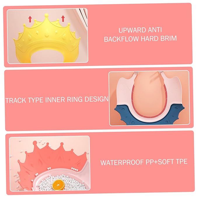 2PCS Baby Shower Cap Adjustable Crown Shape Baby Hair Washing Shield Waterproof Lightweight Plastic Bath Visor for Toddlers