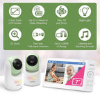 VTech 2-Cameras Video Baby Monitor with 7" Color LCD Screen, Rechargeable Battery, Video and Audio Streaming, Pan-Tilt-Zoom, Touch Multi-Color Night Light, Two-Way Talk: Advanced Max Twin (Green)
