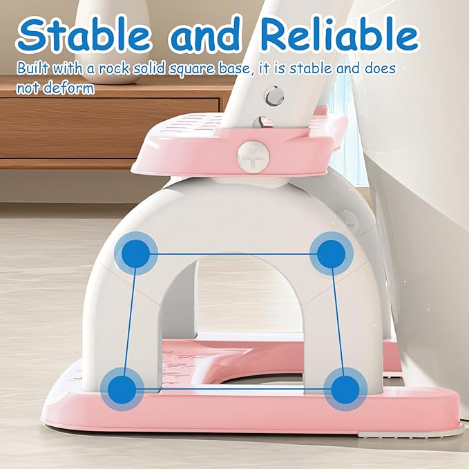 Potty Training Seat with Step Stool for Toddlers - Upgrade 2-in-1 Toilet Seat Toilet Ladder for Kids Children Boys Girls, Anti-Slip Pad & Adjustable Height with Waterproof - Pink