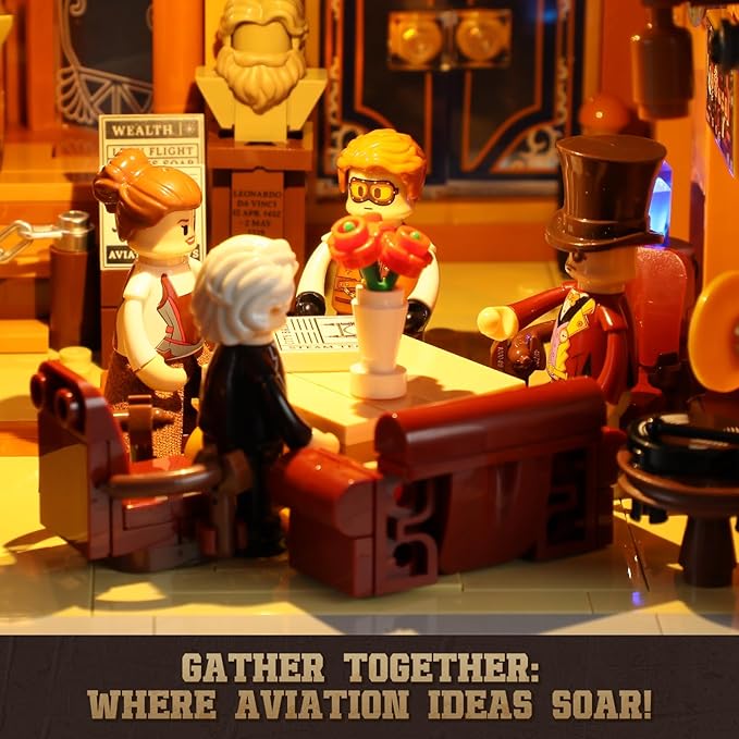 FUNWHOLE Steampunk Flying Club Lighting Building-Bricks Set - 1871 Pcs Modular Building Blocks Display Collectible Set for Adults