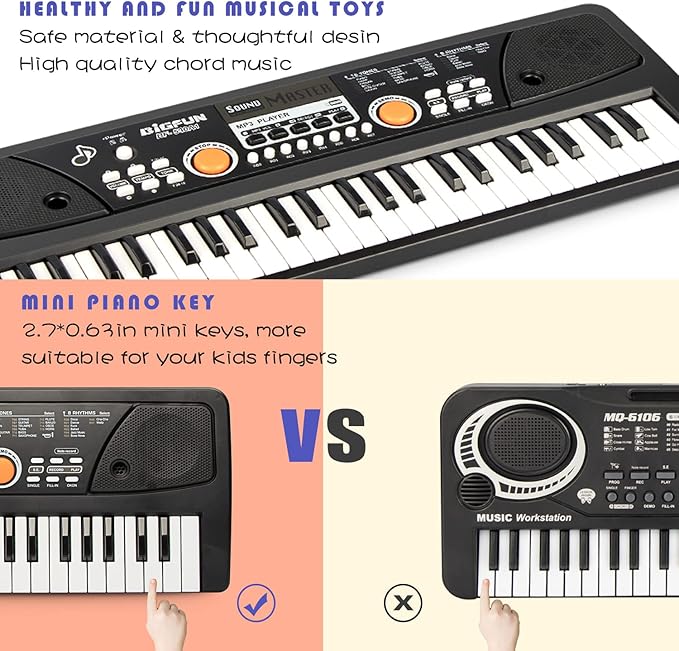 Raimy Piano Keyboard for Kids 49 Keys Portable Keyboard Piano Early Learning Educational Electronic Musical Instrument Toys Gifts for 3 4 5 6 7 8 9 Year Old Boys and Girls (Black)