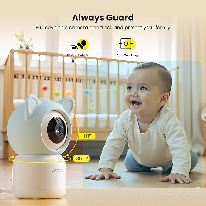 litokam 2K 4MP Security Camera Indoor, 5G/2.4G WiFi Baby Monitor with Camera and Audio, Pet Cam, Cry/Motion Detection, Night Vision, 2-Way Talk, Temp/Humidity Sensor(Can't Connect to Monitor)
