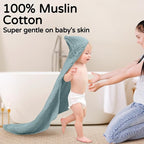 Yoofoss Hooded Baby Towels for Newborn 2 Pack 100% Muslin Organic Cotton Baby Bath Towel with Hood for Babies, Infant, Toddler and Kids, 32x32Inch, Soft and Absorbent Newborn Essential,Blue Elephant