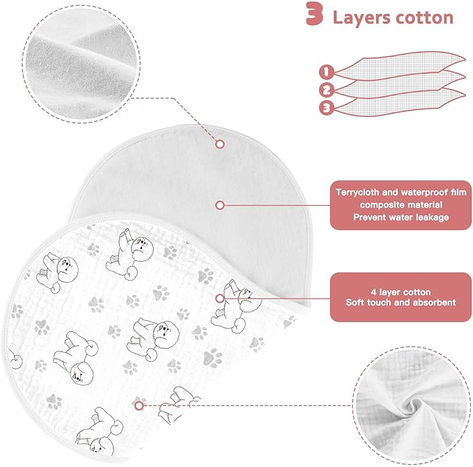 2 Pack Muslin Burp Cloths Cute Bichon Dog White Cotton Baby Burp Cloths Extra Absorbent and Soft Thick Burping Cloth for Baby Boys Girls 22x11 Inch