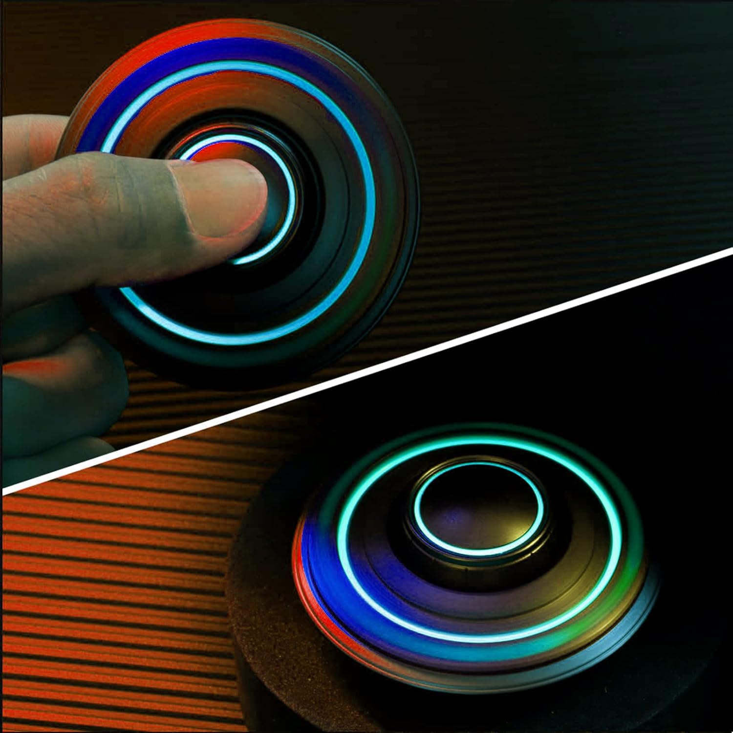 Cool Spaceship Fidget Spinners Metal, UFO Finger Hand Spinner 3 to 5 Mins Spinning Top, Anti Anxiety Stress Relief Toys Gift for Kids Adults, Luminous Night Effects, Desk Toy for Office