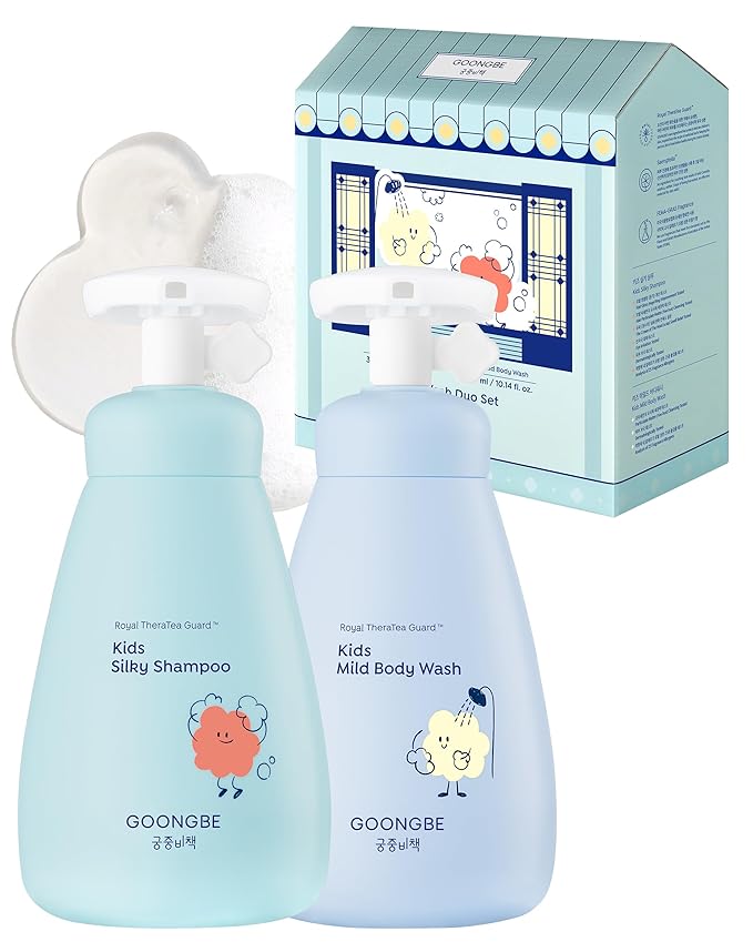 Kids Wash Duo Set - Korean Low pH Silky Shampoo & Mild Body Wash - Silicone-Free Hair Care & Micellar Body Cleanser - Allergen-Free Formula for Sensitive Skin, 10.1 fl.oz. & 10.1 fl.oz.