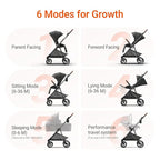 Air Lux Baby Stroller with Carbon Fiber Frame, One-Hand Fold & Reversible Seat, Magnetic 5-Pt Harness, Car Seat Adapter, 15.8lbs, Meteorite