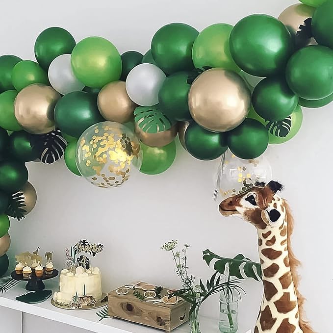 RUBFAC 129pcs Dark Green Balloons Different Sizes 18 12 10 5 Inches Emerald Green Latex Balloon Garland Arch for Masquerade Party Decorations Birthday Baby Shower Wedding Safari Jungle Party Supplies