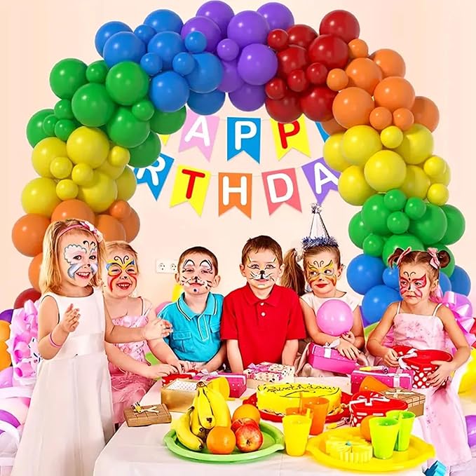 140pcs Rainbow Balloon Arch Kit, Rainbow Balloons of Different Sizes Pack of 18 12 10 5 Inch Party Balloon Kit for Birthday Party or Balloon Arch as Graduation Wedding Baby Shower Party Decorations