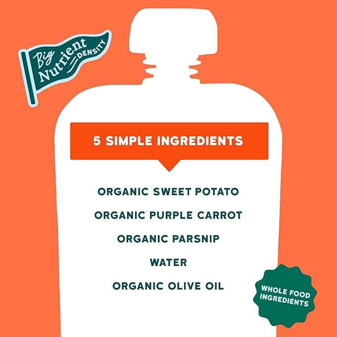 Serenity Kids 6+ Months Baby Food Pouches Veggie Puree - Sweet Potato & Parsnip - BPA-Free & USDA Organic Baby Food - No Added Sugar - Allergen Free - 3.5 Oz, 6 Pack