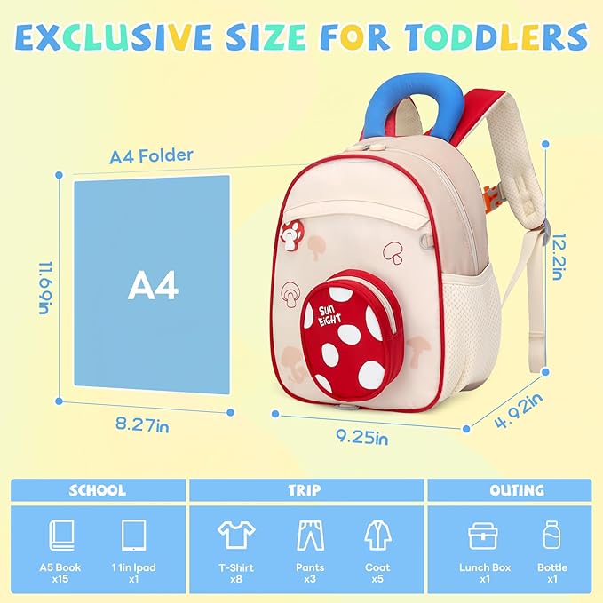 SUN EIGHT Toddler Backpack for Girls Kids Backpack Cute 3D Cartoon School Bag for Baby Girl Boy 2-5 Years (90352-Bear)