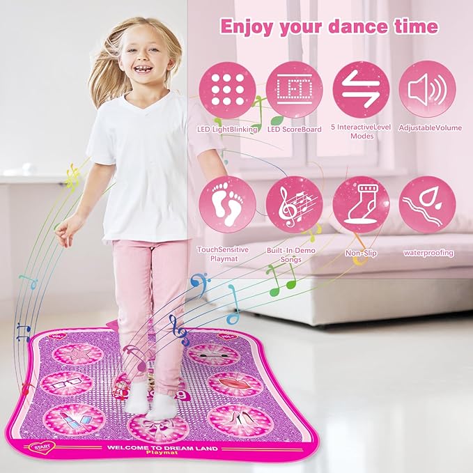 Princess Dance Mat Toy Gift - Popular Light Up Dancing Mat for Toddlers Kids Girls Ages 3 4 5 6 7 8 9 10 11 12 Year Old Christmas Party Presents Floor Mat Electronic Games Exercise Dance Pad