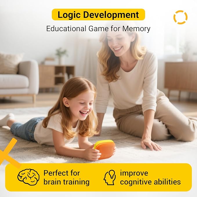 4-in-1 Handheld Tic Tac Toe Game Portable Electronic Board Games for Kids & Adults, Travel Games, Birthday Gifts, Yellow