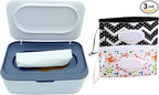 Wet Wipes Dispenser，Baby Wipe Holder with 2 Pcs Portable Travel Wipes Container，refillable wipes container with Moisture Resistant Seal for travel, Office and Home.（Blue）