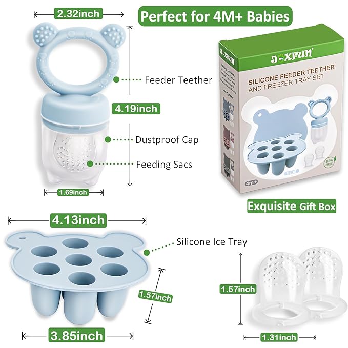 Silicone Baby Fruit Food Feeder & Mini Freezer Nibble Tray, Breastmilk Popsicle Molds for Baby Teething Relief, BPA Free Silicone Teething Toys Feeder for Safe Infant Self Feeding, Extra Food Pouches